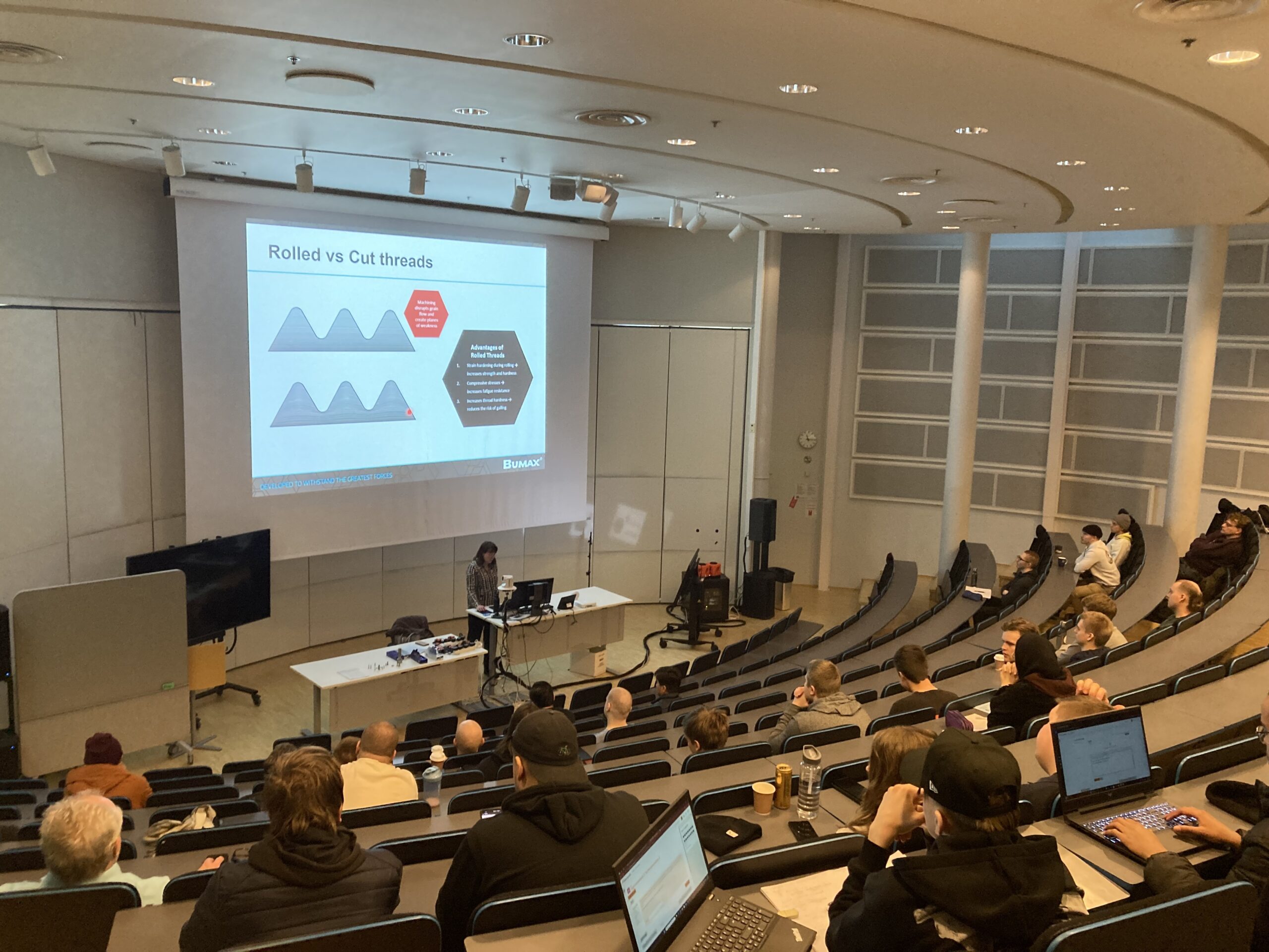 Elina Leivo, Nordic Business Development Manager at BUMAX, giving a lecture at a Finnish university